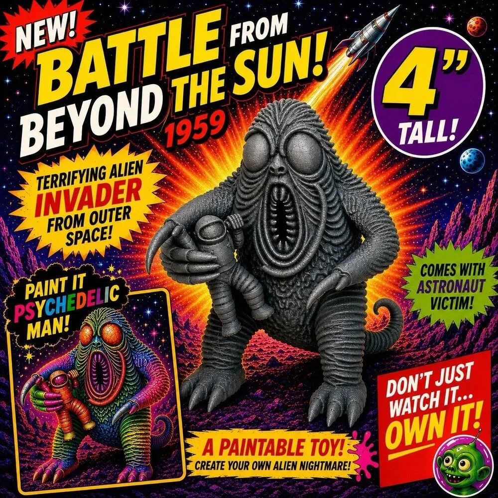 Battle Beyond The Sun 1959 Paintable Monster Toy With Astronaut Highly Detailed